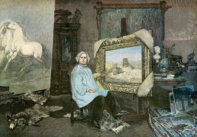Rosa Bonheur művésznő a műtermében alkotó: Georges (1865-1951) Achille-Fould
