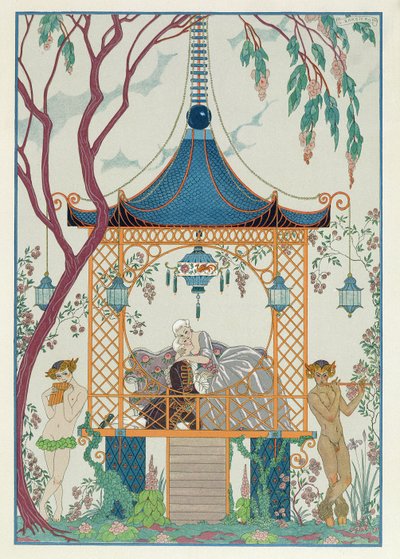 Illusztráció a „Fetes Galantes”-hoz, Paul Verlaine (1844-96) 1928-ban megjelent (stencilnyomat) alkotó: Georges (after) Barbier