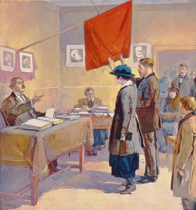 Polgári esküvő Oroszországban a forradalom idején, 1923 körül (színes litográfia) alkotó: Georges (after) Carrey