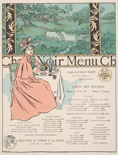 Menü a Chat Noirból (színes litho és pochoir print) alkotó: Georges Auriol