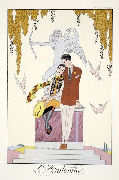 Autumn a „Falbalas & Fanfreluches, Jelen, Múlt és Jövő módok almanachjából” alkotó: Georges Barbier