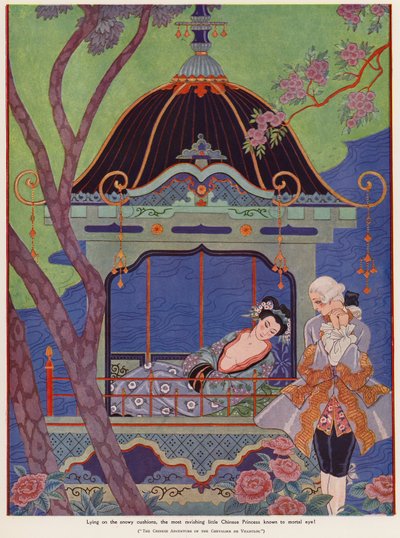 Pavilonban fekvő kínai hercegnő (színes litho) alkotó: Georges Barbier