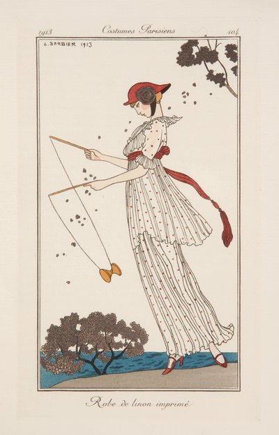 Nyomott vászonruha, illusztráció a „Journal des Dames et des Modes” című folyóiratból alkotó: Georges Barbier