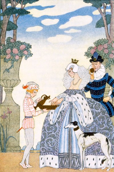 Elizabethan England, a "The Art of Perfume" kocsmából. 1912 (pochoir print) alkotó: Georges Barbier