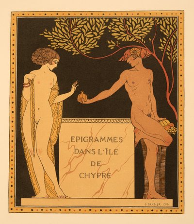 Epigrammák Ciprus szigetén, illusztráció a Les Chansons de Bilitisből, Pierre Louys, pub. 1922 (sablonnyomat) alkotó: Georges Barbier