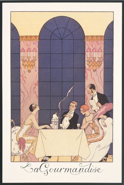 Falbalas és Fanfreluches, Almanach 1925-re: "La gourmandise", George Barbier, nyomtatott alkotó: Georges Barbier