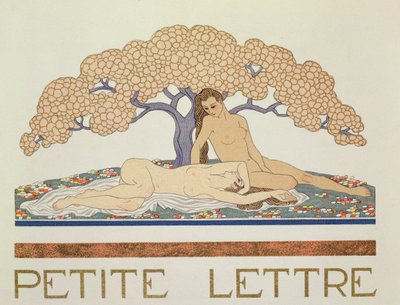 Női aktok, Paul Valery (1871-1945) „Les Mythes” című illusztrációja, 1923-ban megjelent (pochoir print) alkotó: Georges Barbier