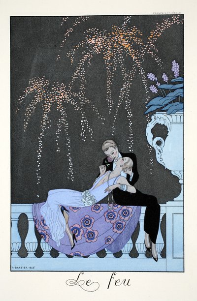 Tűz a „Falbalas és Fanfreluches, Jelen, Múlt és Jövő módok almanachjából” alkotó: Georges Barbier