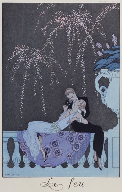 Tűz, a "Falbalas  Fanfreluches, Almanach des Modes Présentes, Passées et Futures" (Falbalas  Fanfreluches, Almanach des Modes Présentes, Passées et Futures) című könyvből. alkotó: Georges Barbier