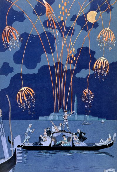 "Tűzijáték Velencében", 1924 alkotó: Georges Barbier