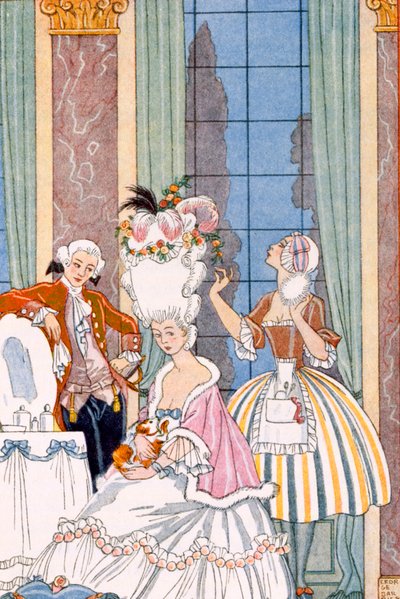 Franciaország a 18. században, a "The Art of Parfume" kocsmából. 1912 (pochoir print) alkotó: Georges Barbier