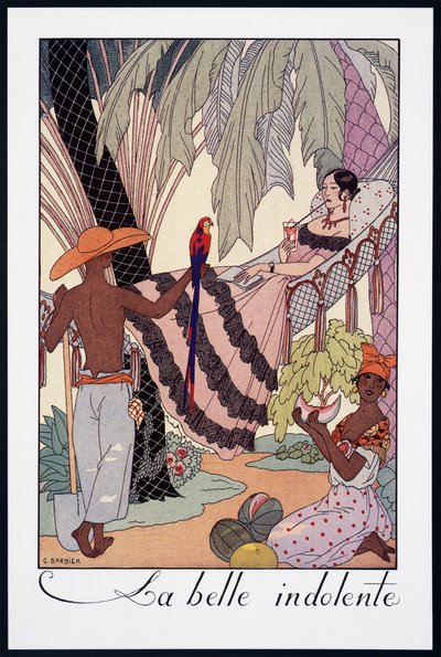 La Belle Indolente, George Barbier (1882-1932) litográfiája, Falbalas et Fanfreluches, Almanach des Modes Presentes, Passees et Futures, Franciaország, 20. század alkotó: Georges Barbier