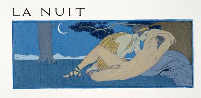 Az éjszaka, illusztráció a Les Chansons de Bilitisből, Pierre Louys, pub. 1922 (sablonnyomat) alkotó: Georges Barbier