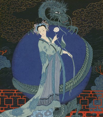 Hölgy sárkánnyal (színes litó) alkotó: Georges Barbier