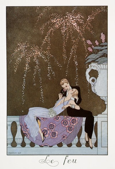 Tűz, George Barbier (1882-1932) litográfiája, Falbalas et Fanfreluches, Almanach des Modes Presentes, Passees et Futures alkotó: Georges Barbier