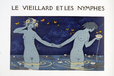 Az öreg és a nimfák, illusztráció a Les Chansons de Bilitisből, Pierre Louys, pub. 1922 (sablonnyomat) alkotó: Georges Barbier