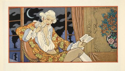 LXXXVIII. levél, Cecile Volanges Valmont vikomtjának, Pierre Chodlerlos de Laclos (1741-1803) „Les Liaisons Dangereuses” című művéből, pub. 1934 (sablonnyomat) alkotó: Georges Barbier