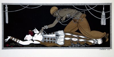Scheherazade, a „Tervezések Vaslav Nijinsky táncaira” (1889-1950) sorozatból. Georges Barbier (1882-1932), Pochoir Print alkotó: Georges Barbier