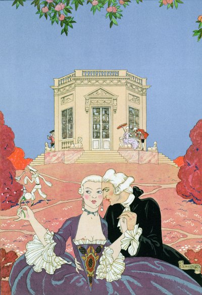 Az indolensek, Paul Verlaine (1844-96) „Fetes Galantes” című illusztrációja, 1928 (stencilnyomat) alkotó: Georges Barbier
