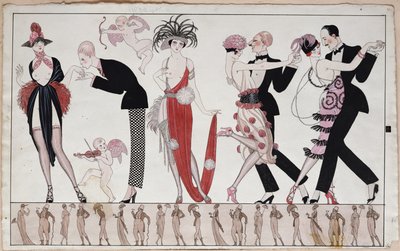 A tangó (toll, tinta és akvarell papíron) alkotó: Georges Barbier