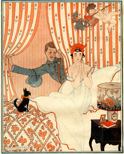 A nem tervezett visszatérés… Vagy az ébresztőóra – a la Vie Parisienne illusztrációja alkotó: Georges Barbier