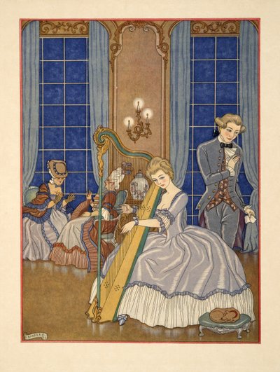 Valmont elcsábítja áldozatát, illusztrációja Pierre Chodlerlos de Laclos (1741-1803) kocsma „Les Liaisons Dangereuses” című művéből. 1934 (sablonnyomat) alkotó: Georges Barbier