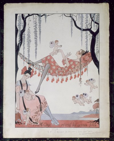 Miről álmodoznak a fiatal nők? 1918 (toll, tus és akvarell papíron) alkotó: Georges Barbier