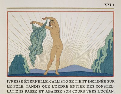 Woman Dancing, illusztráció Paul Valery (1871-1945) „Les Mythes” című művéből, 1923-ban megjelent (pochoir print) alkotó: Georges Barbier