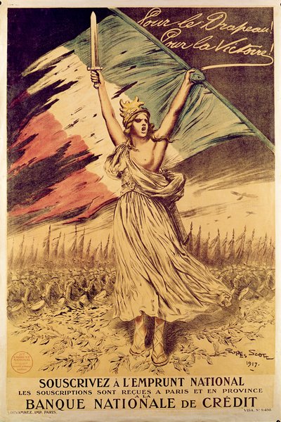 Hadikötvény-vásárlásra buzdító francia első világháborús plakát, 1917 alkotó: Georges Bertin Scott