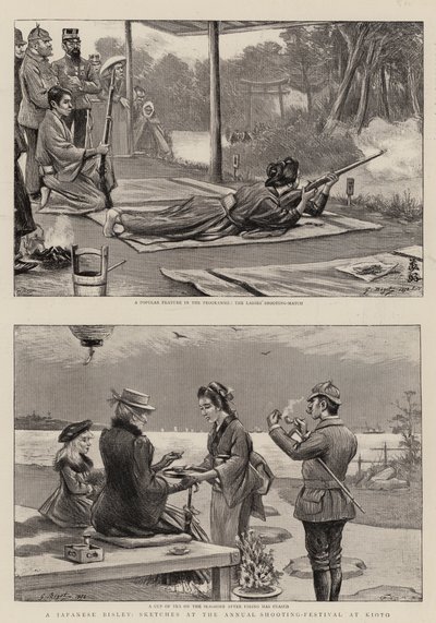 Egy japán Bisley, vázlatok az éves lövöldözős fesztiválon Kiotóban alkotó: Georges Ferdinand Bigot