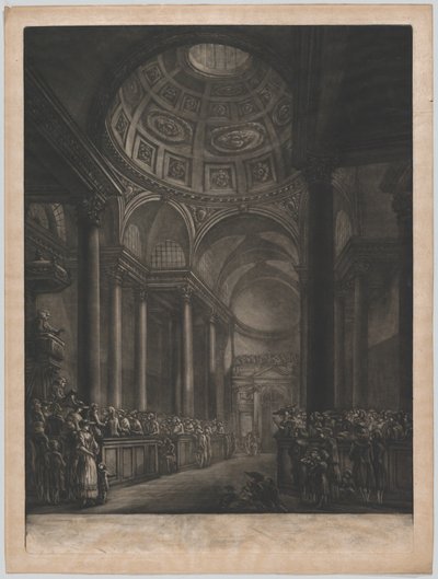 Kilátás St. Stephens Walbrook belsejéről, Készült a rajzból: Őfelsége ..., kb. 1767. alkotó: Georges François Blondel