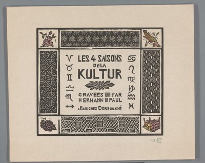 Borító az első világháború borzalmait ábrázoló négy nyomathoz Les 4 saisons dela kultur (sorozat címe az objektumon) alkotó: Georges Hermann Rene Paul