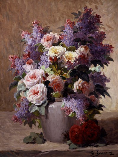 Csendélet rózsával és lilával. Georges Jeannin (1841-1925) festménye Magángyűjtemény. alkotó: Georges Jeannin