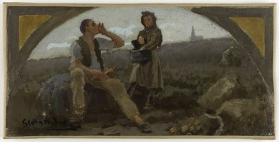 A párizsi Hôtel de Ville de Paris étkezőjének vázlata: 1893 körül (olaj, vászon): La pomme de terre. alkotó: Georges Jules Bertrand