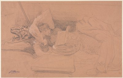 Sarah Bernhardt díván fekve, olvas alkotó: Georges Jules Victor Clairin