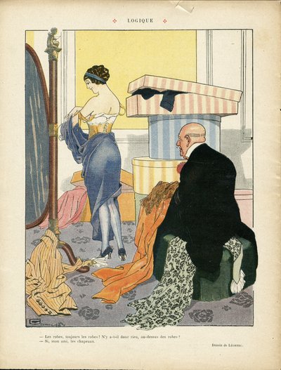 Georges Leonnec (1881-1940) illusztrációja a Le Lire-ben, 06/07/12 - Logika - Divat, Kalap, Belső építészet, A gazdagok élete - Nők alkotó: Georges Leonnec