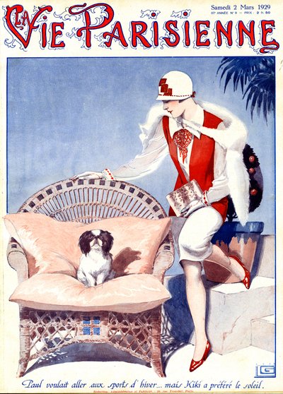 Paul síelni akart menni... de Kiki inkább a napsütést kedveli - illusztráció a la Vie Parisienne-ból alkotó: Georges Leonnec