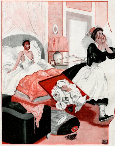 Az úgynevezett Szépségmaszk és az új szobalány - Istenem ! - illusztráció a la Vie Parisienne-ból alkotó: Georges Leonnec