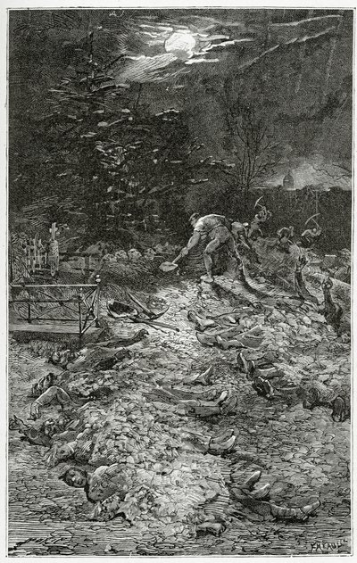 Montmartre temető - Napoléon le Petit illusztrációja, 19. század (bw metszet) alkotó: Georges Marie Rochegrosse