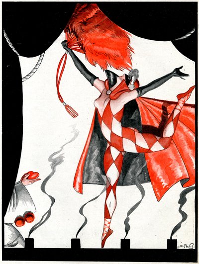 Az örök pantomim, a Szívek Jackje és a Gyémántok Királynője - illusztráció a la Vie Parisienne-ből alkotó: Georges Pavis