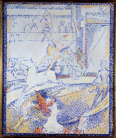 Cirkusz Egy táncos, aki műrepülő számot csinál lóháton és egy bohóc. Georges Seurat vázlata (1859-1891) 1891 V. 0,55x0,46 m Párizs, Muse d