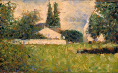 Ház a fák között / Maison dans les Arbres, 1883 körül (olaj, panel) alkotó: Georges Pierre Seurat