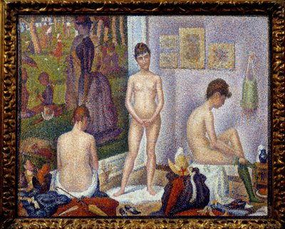 Felszerelés, kis változat Bal oldalon Georges Seurat (1859-1891) „” Vasárnap dél után a Grande Jatte szigetén” című festménye, 1888 Collection privee - A modellek együtt, kisebb változat. A bal oldalon az „Egy vasárnap délután alkotó: Georges Pierre Seurat