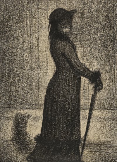 Une Elegante, Sétáló nő, 1884 körül (ceruzás mese michalett papíron) alkotó: Georges Pierre Seurat