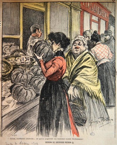 Két nő tököt választ a piacon, 19. század vége (színes litó) alkotó: Georges Redon