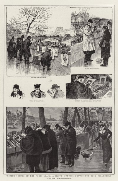 Téli jelenetek a párizsi Quais-on, a könyvgyűjtők boldog vadászterülete alkotó: Georges Redon