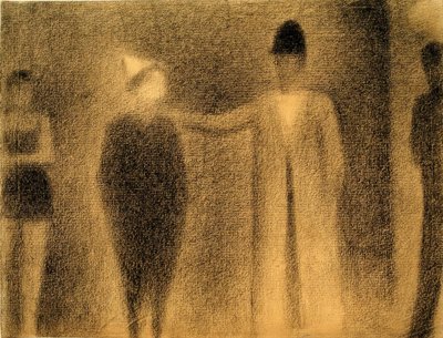Bohóc és három karakter (Bohóc és három figura / Tanulmány) alkotó: Georges Seurat