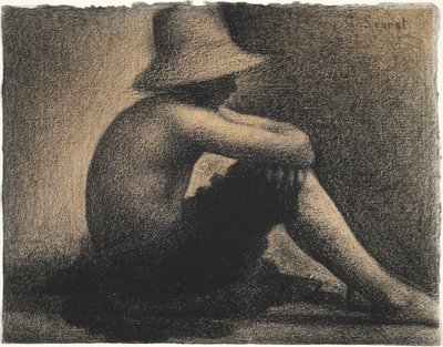 Ülő fiú szalmakalapban, fürdőzők tanulmánya Asnieresben alkotó: Georges Seurat
