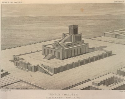 Egy káldeus templom újjáépítése. Metszet Georges Perrot-tól (1832-1914) és Charles Chipieztől (1835-1901), Histoire de l
