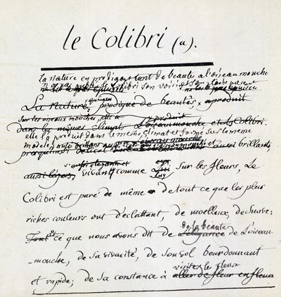 Buffon kézirat a kolibriról. SD. 18. század alkotó: Georges de Buffon